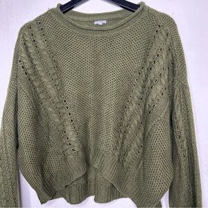 Charlotte Russe Cropped Crochet Oliver Green Sweater Size Large